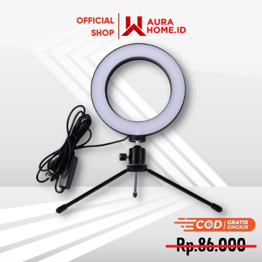 Lampu Halo Ring Light LED Kamera 8W 6Inch Mini Tripod / Paket Lampu Ringlight Ringlet Mini Besar Bun