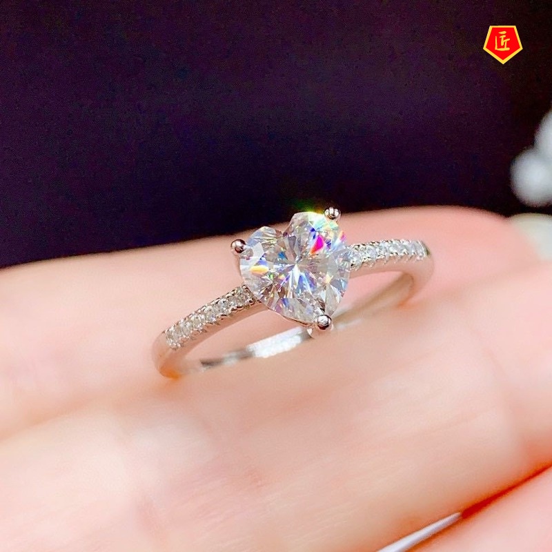 [Ready Stock]Simple Elegant Heart-Shaped Moissanite Diamond Ring for Women