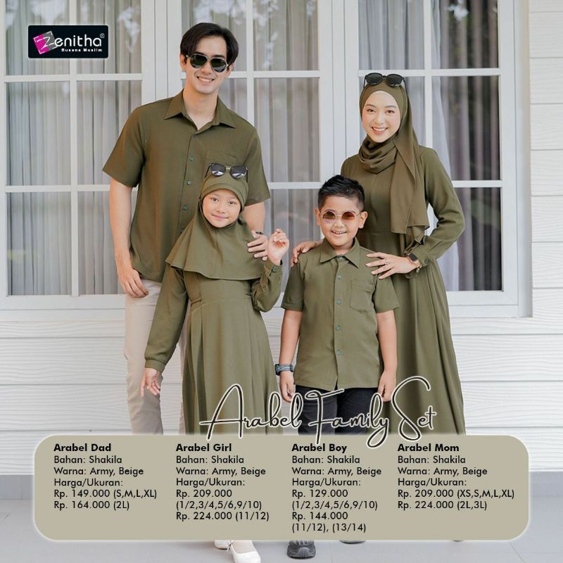 Sarimbit Zenitha Arabel Army / Baju Seragam Lebaran Keluarga Muslim / Baju Couple Muslim Keluarga / 
