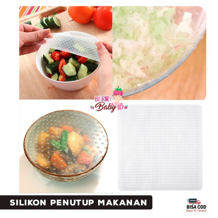 Berry Mart Silikon Pelindung Makanan 4 Pcs Silicone Stretch Food Cling Film Wrap Berry Mart