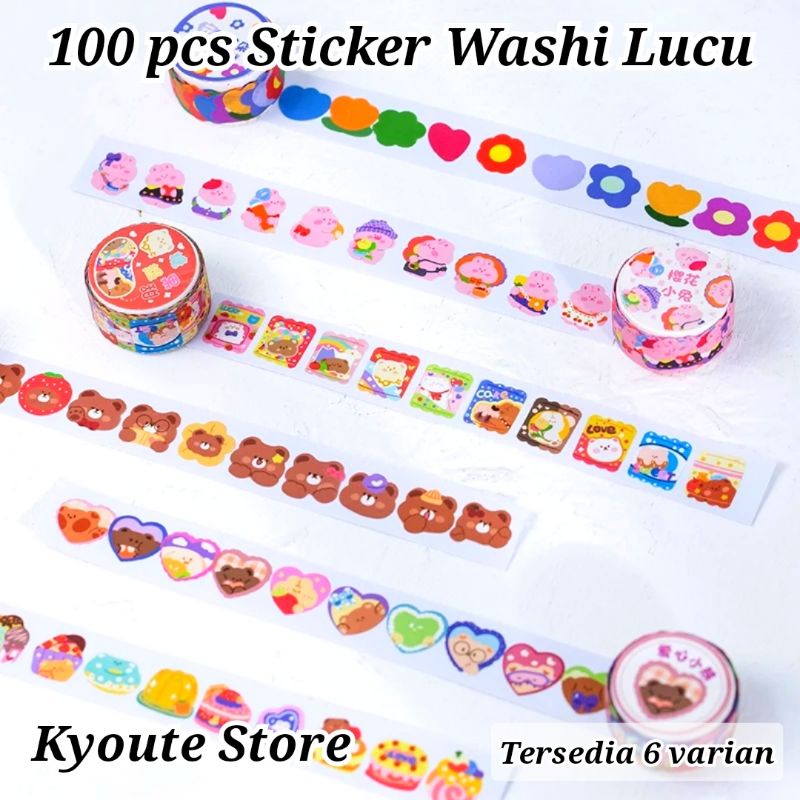 

100 Pcs Sticker Washi Cute Flower Bear Bunny Weather Scrapbook Journal DIY Diary Deco