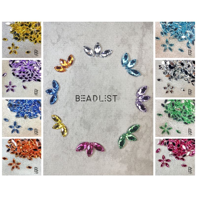 BATU KRISTAL JAHIT / DAUN  / 25 / 100 pcs