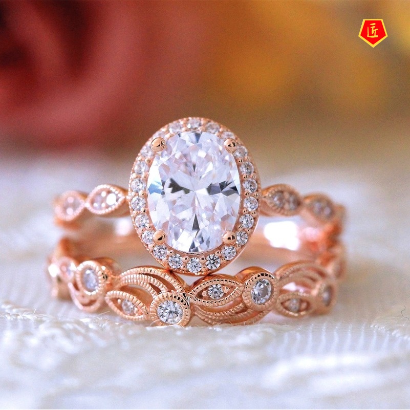 [Ready Stock]Hollow Pattern Diamond Ring Set Women's Fashion