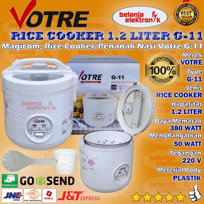 VOTRE Magic Com Rice Cooker Penanak Nasi 1.2 Liter Votre G11 Original Masak Nasi Dan Penghanggat Warmer Mejicom Magicom Kukus Dan Liwet Tutup Atas Temperd Glass Ukuran kecil Buat Anak Kos Kualitas Bagus Bandel Body Kuat Harga Termurah Kurnia Group