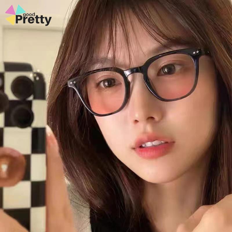 Gradient Pink Blush Glasses Wanita Trendi Wajah Bulat Kacamata Bingkai Hitam untuk Foto - PD