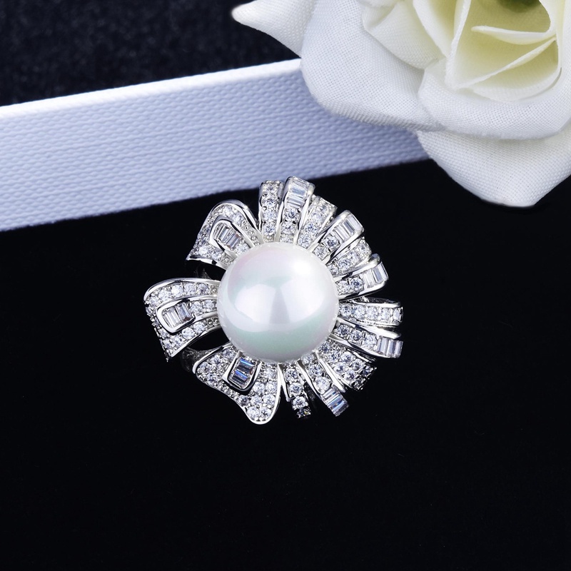 Fancyqube Cincin Silver Hias Mutiara Zircon Bentuk Bunga Gaya Korea Untuk Wanita