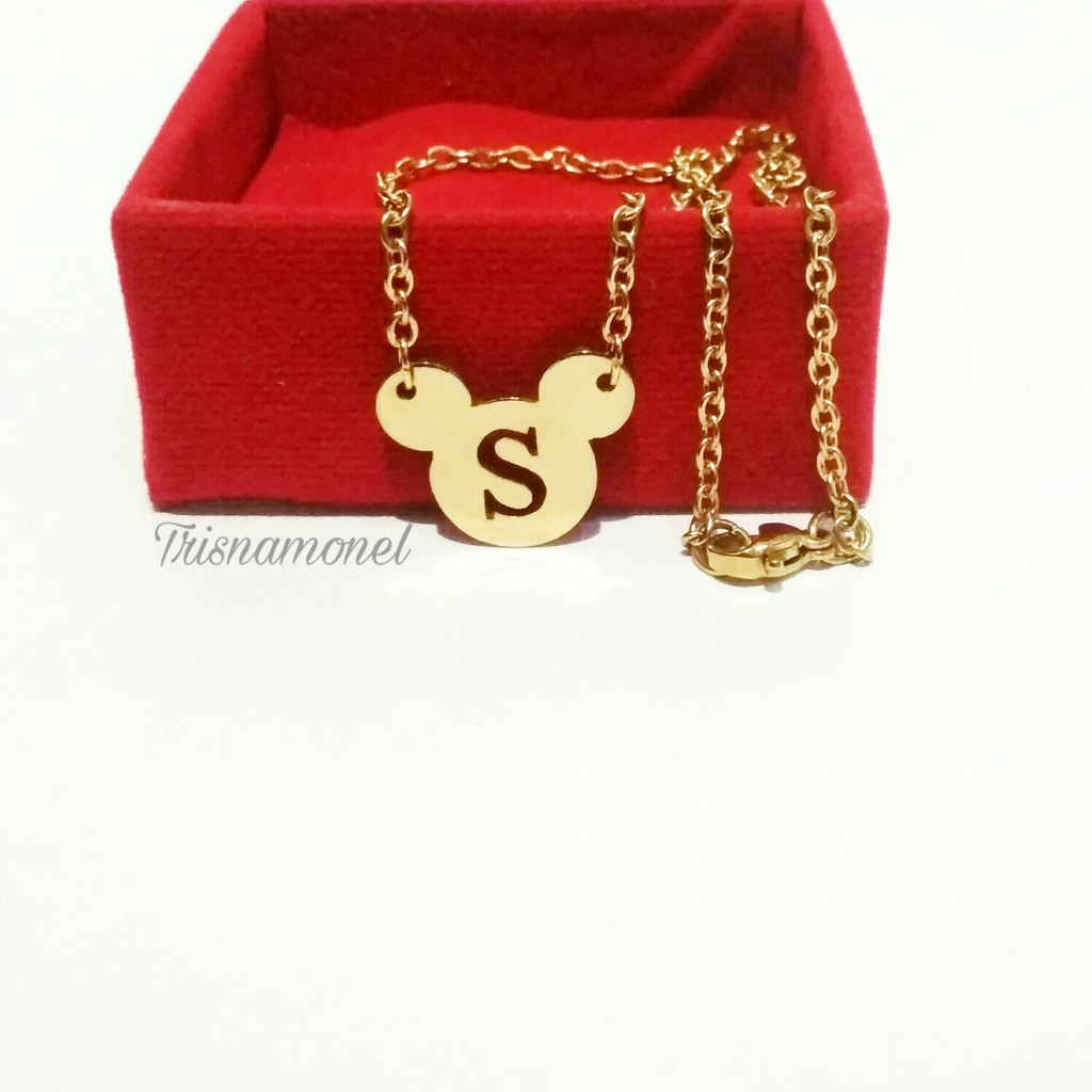 LAPIS EMAS DAN SILVER !!! kalung custom huruf motif miki mouse