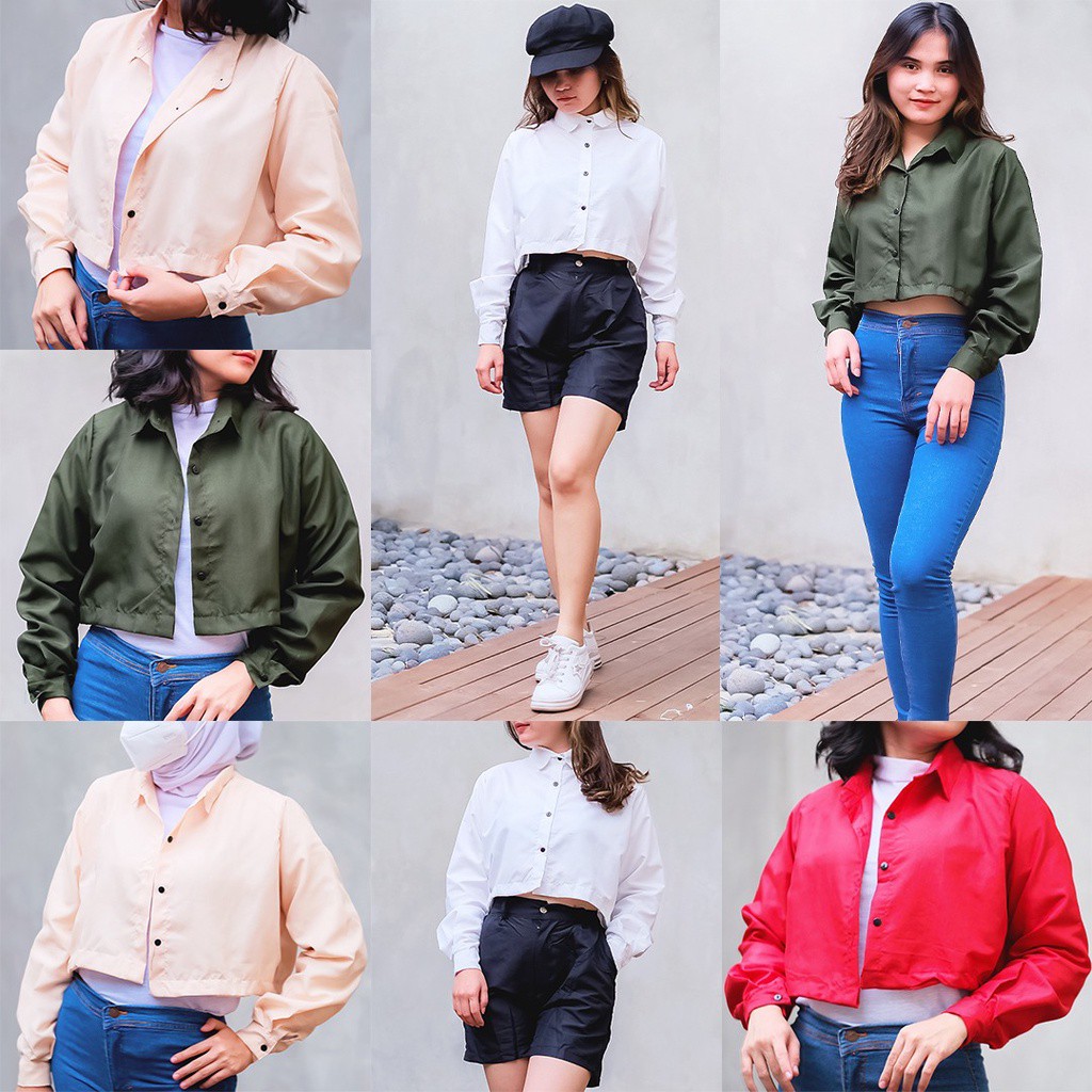 Tq88indonesia Fashion Kemeja Crop Wanita Terbaru / Kem Belfie Crop/ Kemeja Polos Lengan Panjang Wanita / Baju Natal / Hem Cewek / Baju Crop Putih