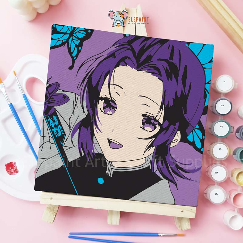 

Paint By Number 20x20cm Anime Demon Slayer Sinobu Buterfly DIY Painting Kit Mewarnai Lukisan with Wooden Frame Numbers