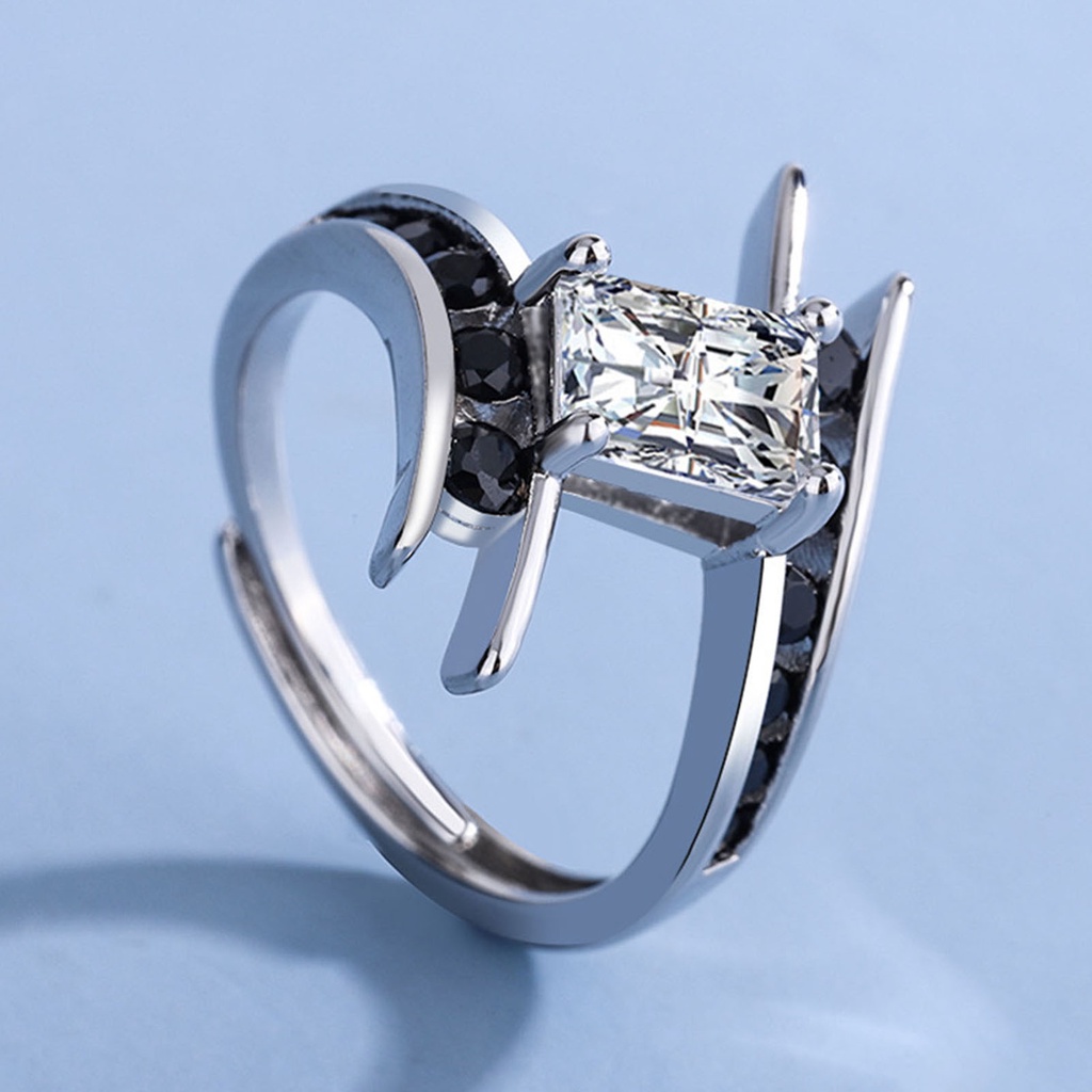 Hu Hu Hu Hu Hu Alat Bantu Pasang Kacamata♡ Cincin Berlian Imitasi Bentuk Persegi Bahan Cubic Zirconia Warna Hitam Untuk Wanita