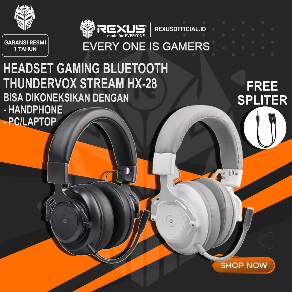 Headset Headphone gaming bluetooth Hp Mic PC Bass Ori original Rexus Headset Gaming Bluetooth Thunde