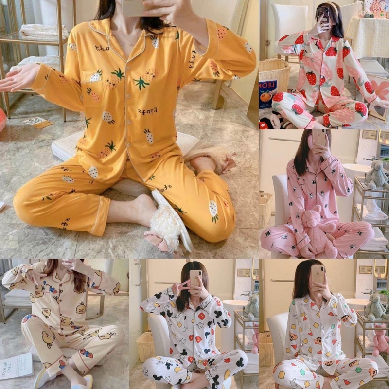 Ready Stock Baju Tidur Piyama Set Lengan Panjang Celana Panjang / Piyama Import / Premium Quality / Baju Tidur Import / Baju Tidur Murah / Piyama Set / Baju Tidur Set