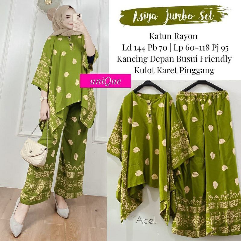 Daster Arab ASIYA BIG One Set Batwing Waka Waka Baju wanita Jumbo Setelan Celana Kulot Big Size Fashion Batik pakaian wanita set wanita-5
