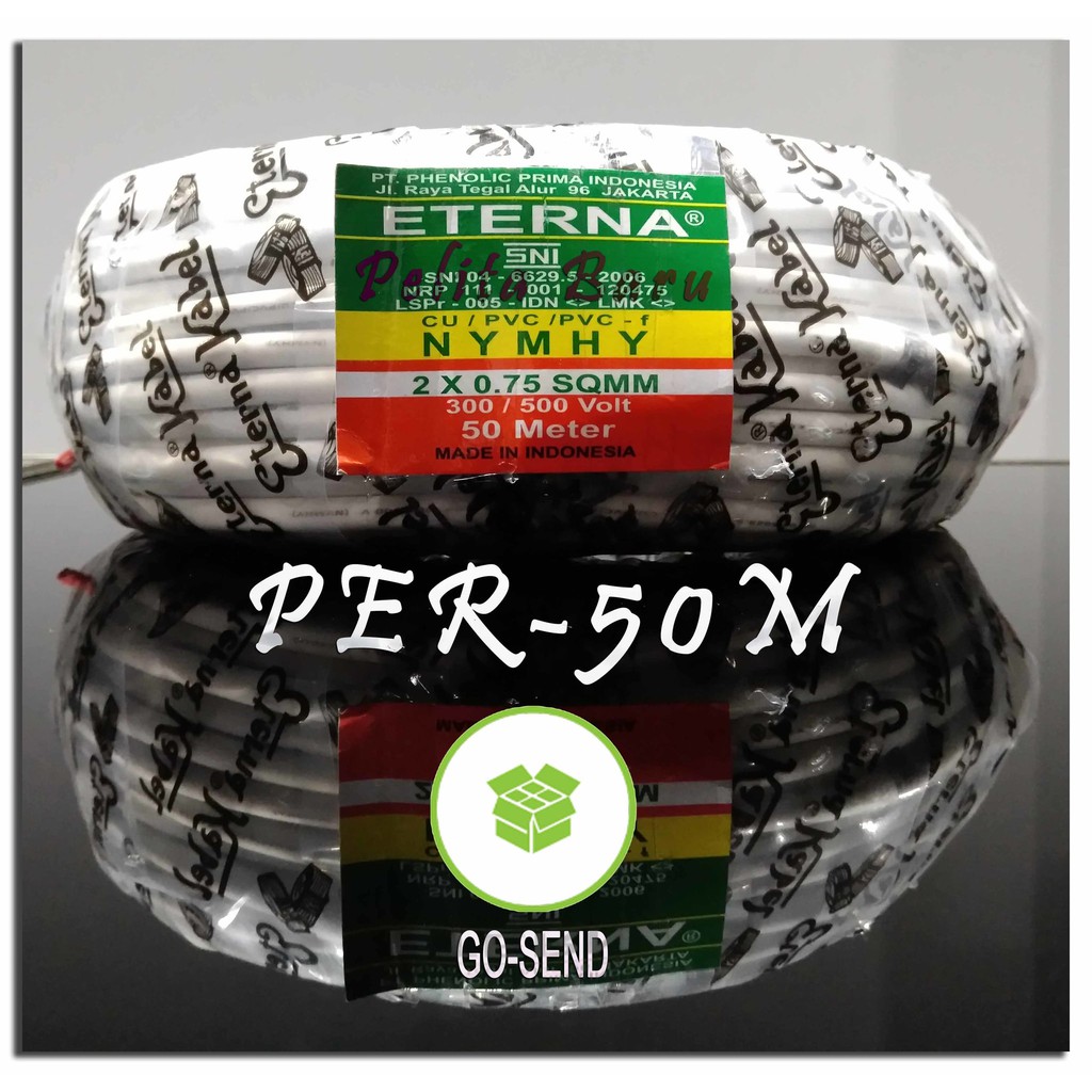 kabel eterna nymhy 2x0.75 2x0,75 serabut roll 50meter 50m sni PUTIH WHITE