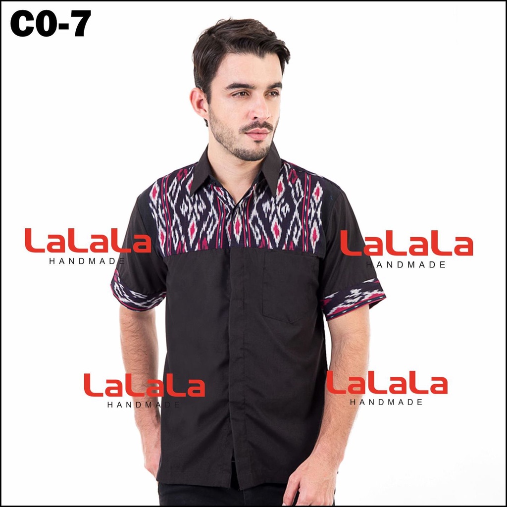 Baju Tenun / Kemeja Tenun Etnik Kombinasi Polos