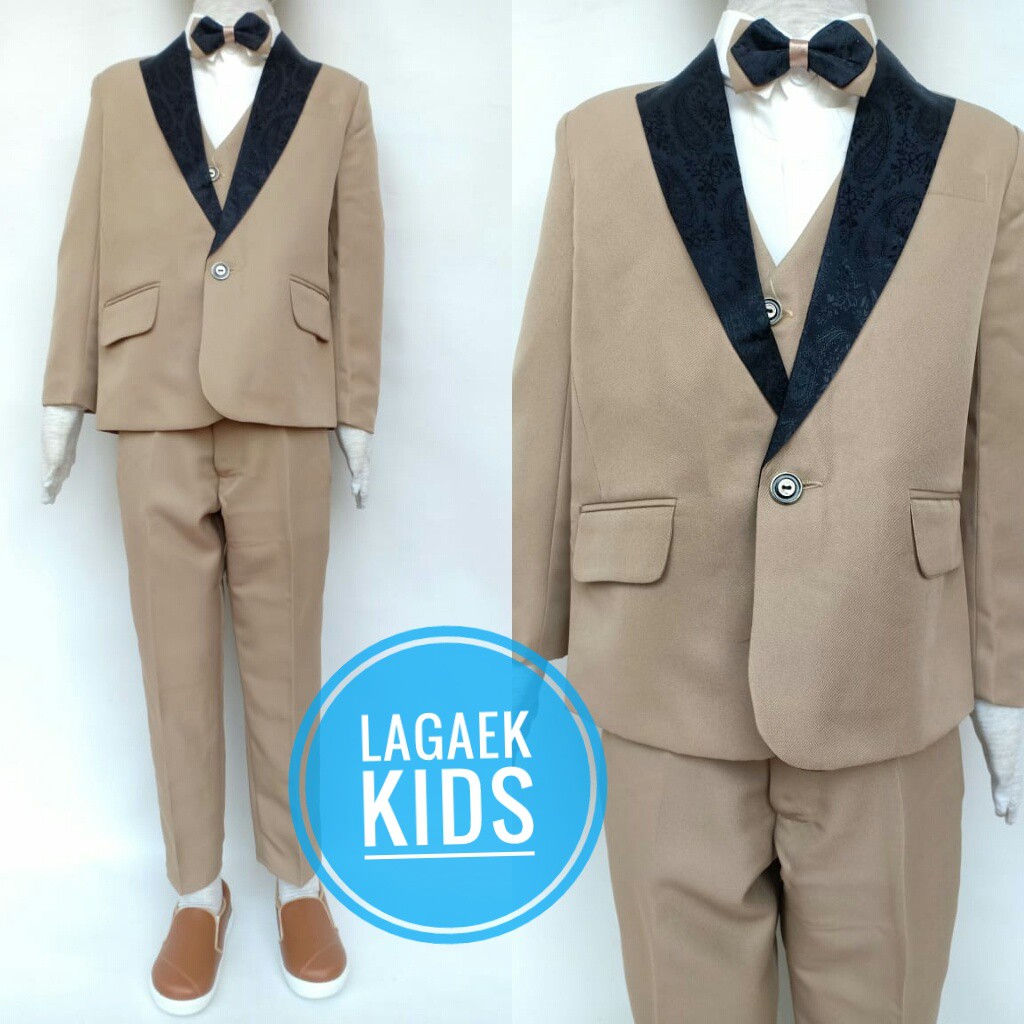 Setelan Jas Anak Laki Laki Premium COKLAT 8in1 Usia 1 2 3 4 Tahun Kerah Batik - Setelan Tuxedo LENGKAP