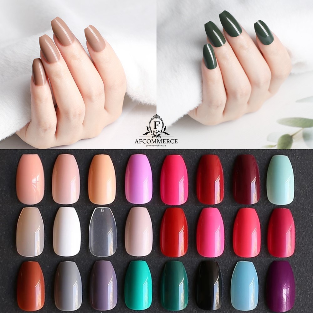 KUKU PALSU FAKE NAILS COFFIN BALERINA GLOSSY STYLE 24PCS BAG 1