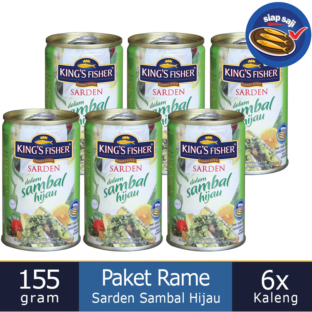 

King's Fisher Paket 6 pcs Sarden mini Sambal Hijau Makanan Kaleng 155 gr
