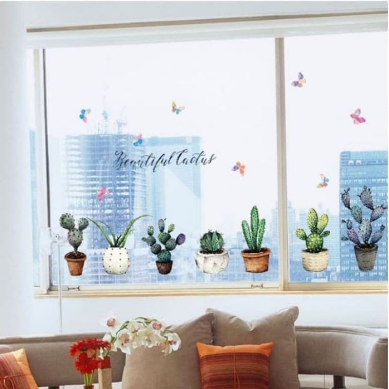 Stiker Dinding Cactus Pot Kaktus Wallstiker Wallsticker Wallpaper Sticker Dekorasi Kamar Kado Hadiah