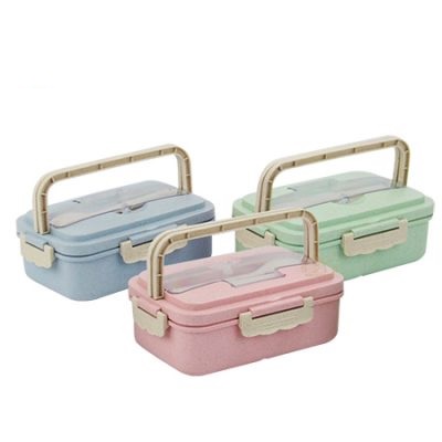 DEOS NEW LUNCH BOX SET PP JERAMI GANDUM ECO FRIENDLY WITH HANDLE FREE SENDOK DAN SUMPIT/ KOTAK MAKAN BEKAL