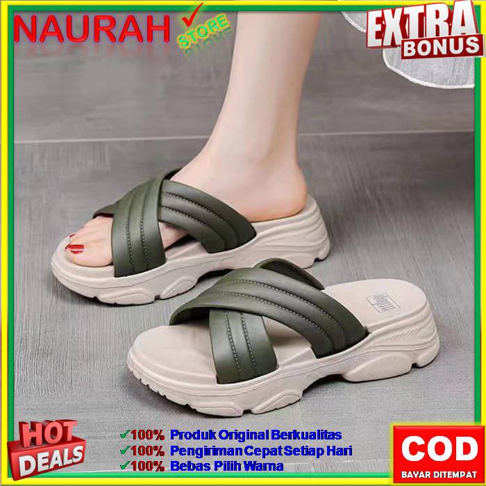 Sandal Slop Wanita Balance 2201 K6 Sendal Wedges Tali Silang Sol Tebal Import 100% Original Rubber Jelly Kekinian Anti Slip Empuk Nyaman Awet Sol