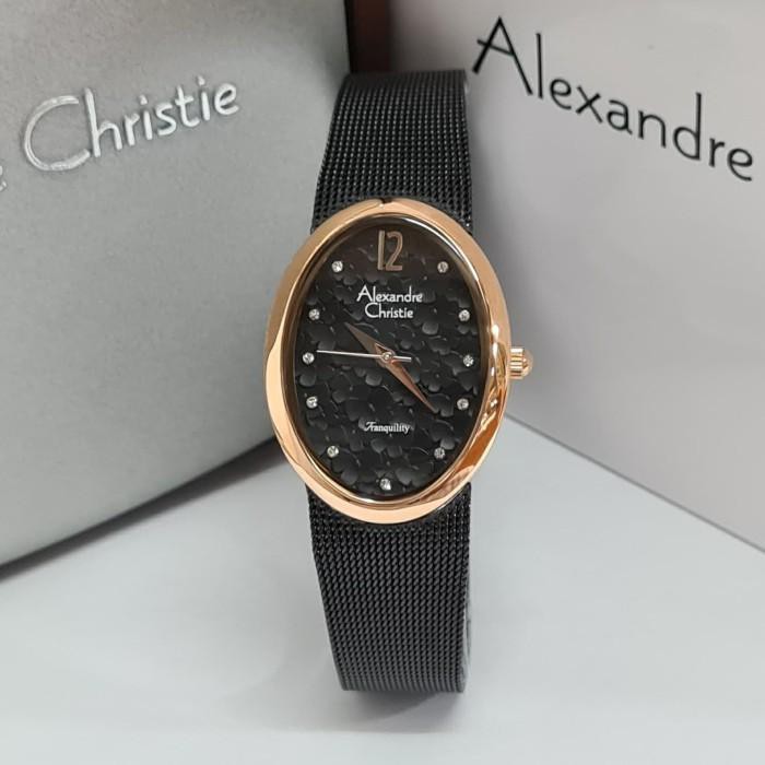 Jam Tangan Alexandre Christie AC2858 AC 2858 Rosegold Black Original Cewek