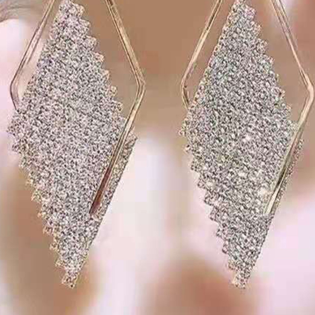 Hu Hu Hu Hu Hu Alat Bantu Pasang Kacamata♡ 1 Pasang Anting Tusuk Gantung Wanita Bentuk Belah Ketupat Hias Berlian Imitasi Berkilau Tahan Koruption Untuk Prom