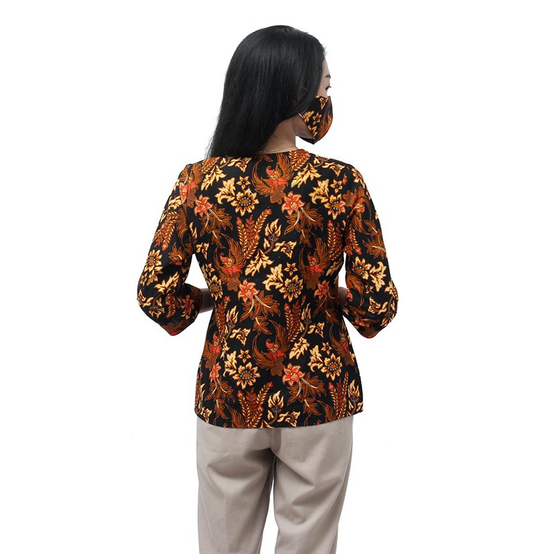 Atasan Batik Wanita Blouse Kombinasi Hitam - S-M-L-XL-XXL-3L-4L-5L - Model Kancing Depan - MODERN-4