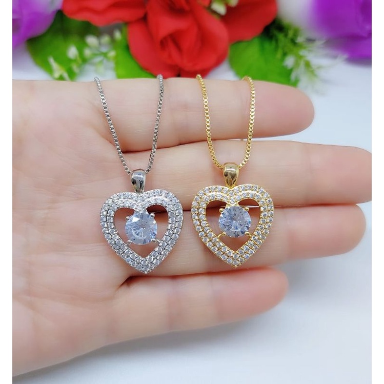 Set Xuping Kalung+Liontin Love&amp;Kotak Mata Satu Lapis emas 18k 056.057