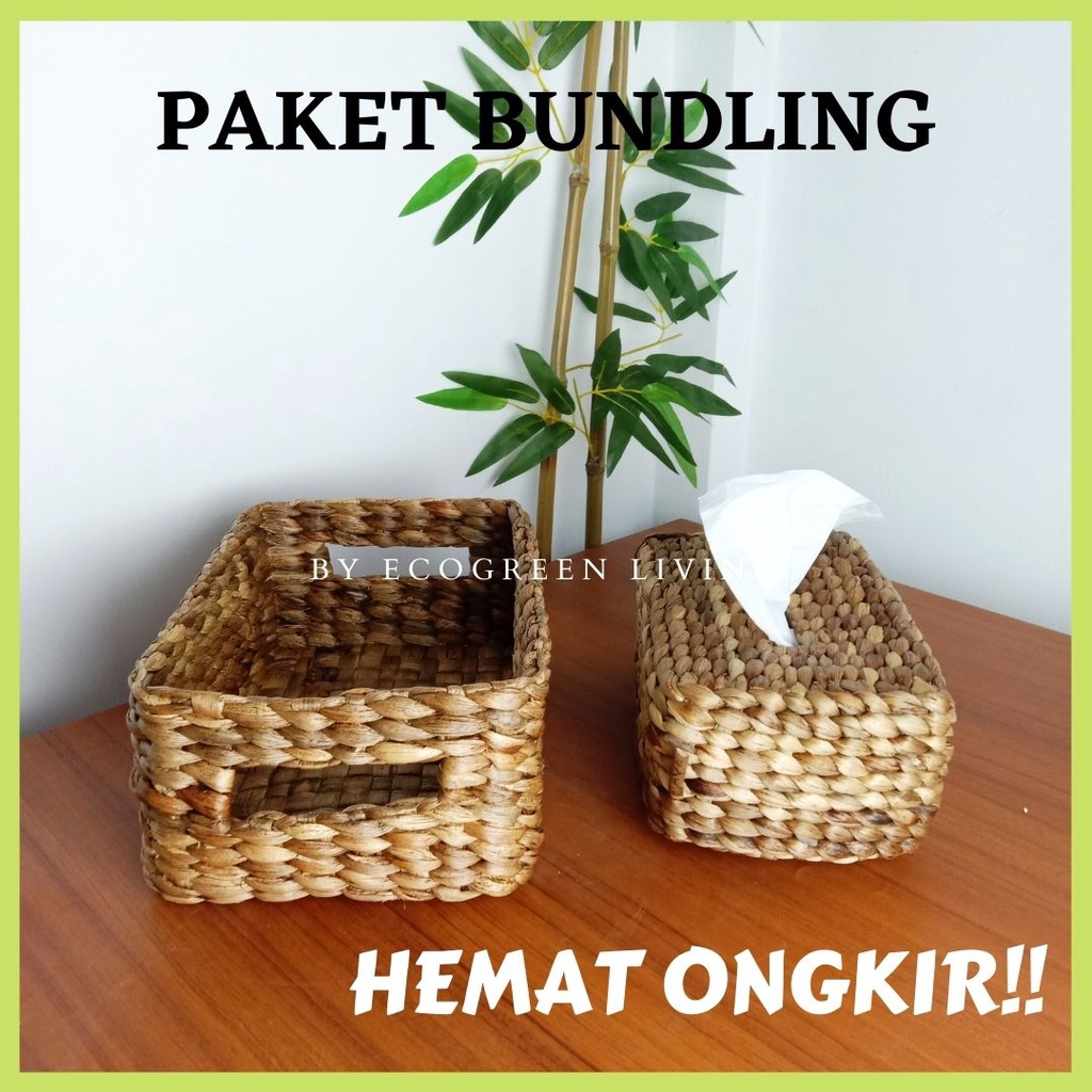 PAKET BUNDLING KERANJANG ANYAMAN ENCENG GONDOK DAN TEMPAT TISU / BUY 1 GET 2 ITEM