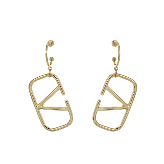 LRC Anting Tusuk Fashion Golden Alloy Hollow Letter Earrings P16545