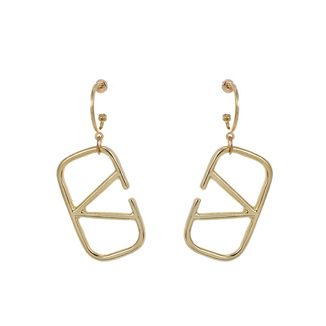 LRC Anting Tusuk Fashion Golden Alloy Hollow Letter Earrings P16545