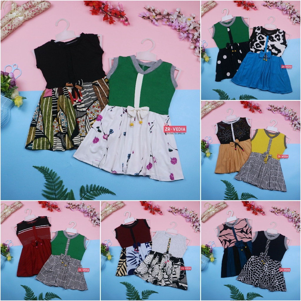 Dress Nabila Uk 1-2 Tahun /Dress Balita Anak Perempuan Murah Baju Dres Batik Adem Pita Grosir Lengan