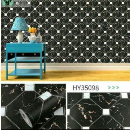 WALLPAPER DINDING ukuran 45 cm x 10 M Motif GRANIT HITAM MARMER