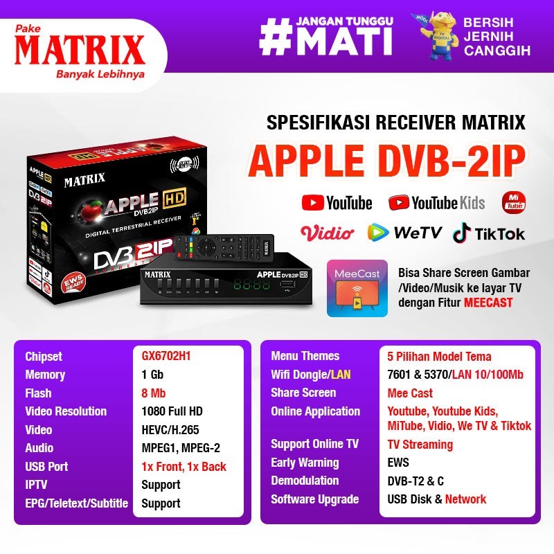 SET TOP BOX TV DIGITAL MATRIX APPLE DVB-2IP PORT LAN