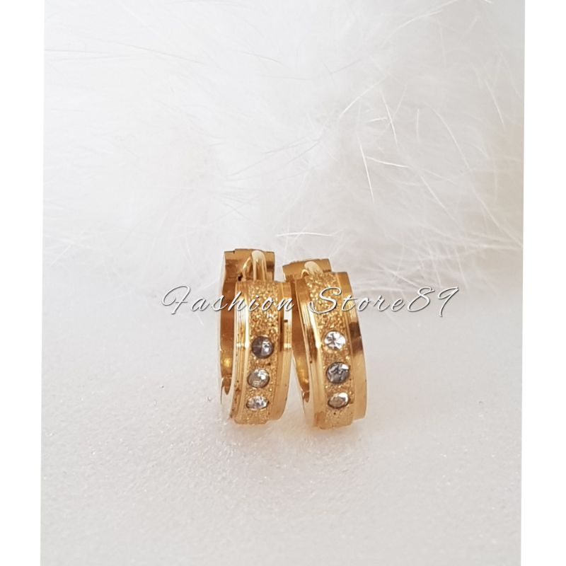 Baru Anting Jepit Titanium pasir Permata 3 Silver Gold Impor Kualitas terjamin antikarat selamanya