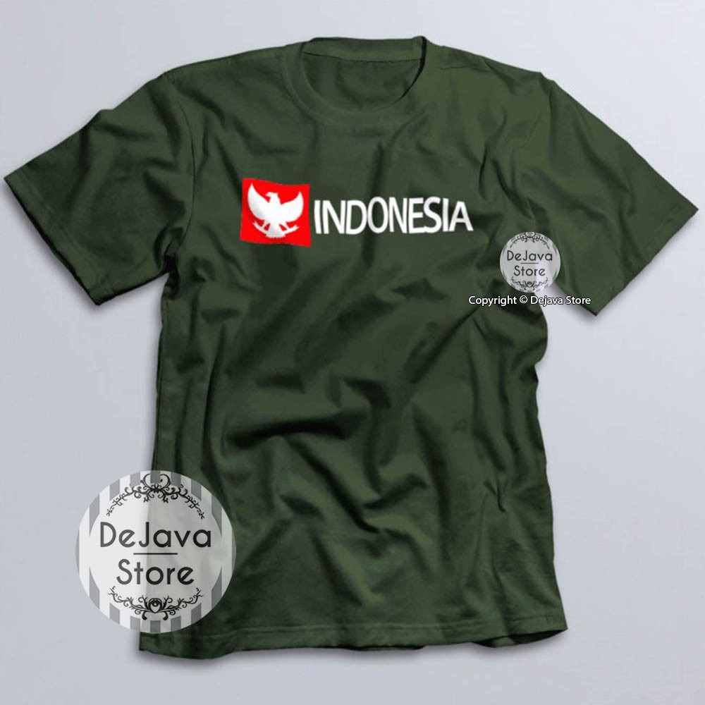 Kaos Distro Indonesia Garuda Logo Baju Kemerdekaan Agustus Cotton Combed 30s Unisex Premium | 1624-HIJAU ARMY