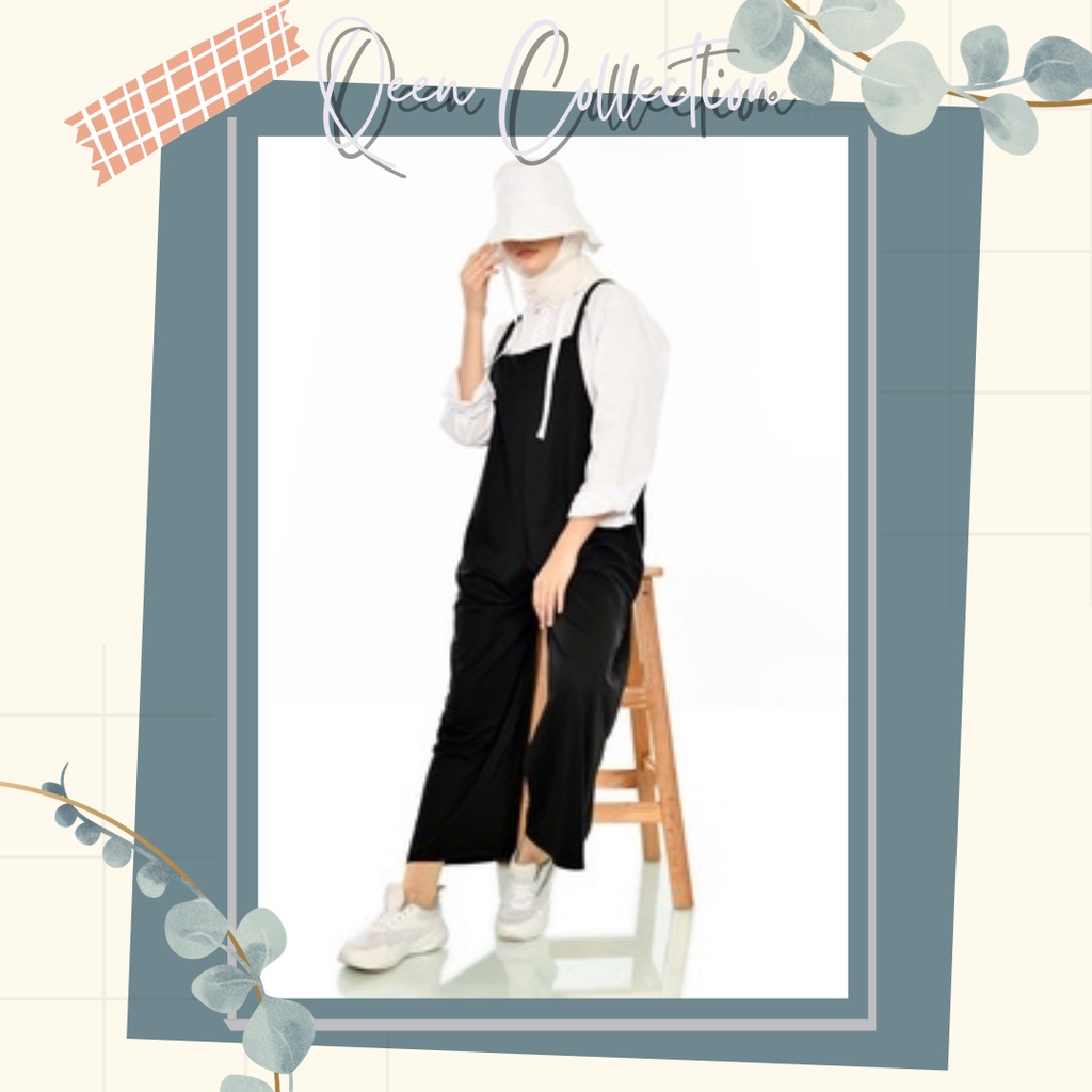 Baju Jumpsuit Wanita Albani Loose Overall Black Kekinian Remaja