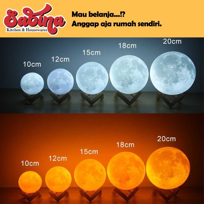 Lampu Hias Kamar Tidur 8CM 3D Dekorasi Visual Bulan MoonLight OMHZYYWH