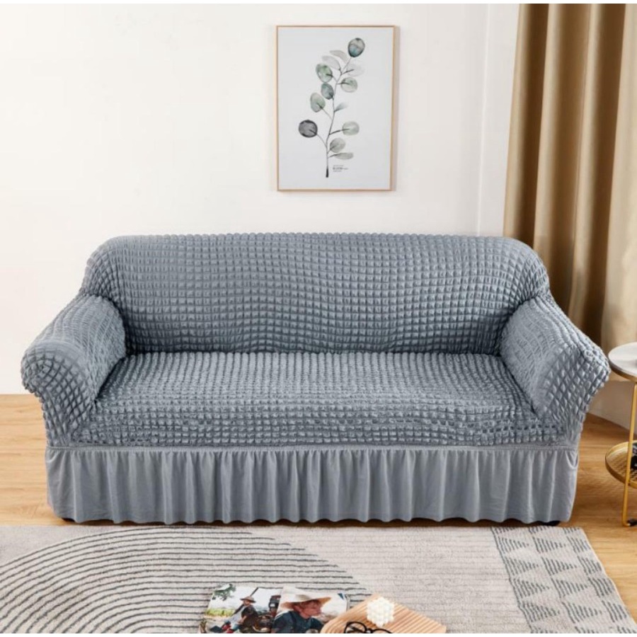 Elastic Sofa Cover With Skirt Stretch Quadruple / Sarung Alas Penutup Sofa Renda