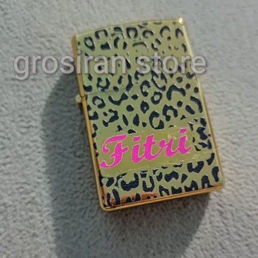 zippo leopard gold custom logo nama kado korek print