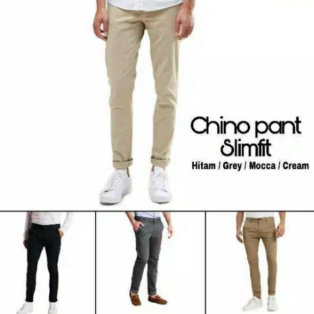 PROMO COD Celana Chino Panjang Pria Bahan Black , Grey , Cream , Mocca, hijau army Slimfit 27-36