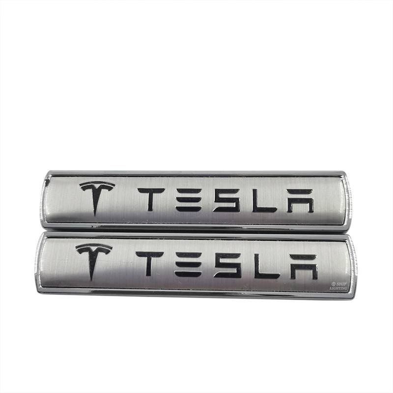 2pcs Stiker Emblem Logo Tesla Bahan Metal Untuk Fender Samping Mobil Tesla