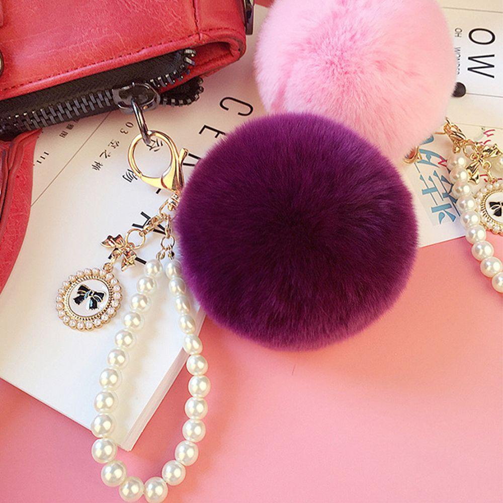 Lanfy Gantungan Kunci Hadiah Fluffy Lovely Ball Key Ring Pendant Mobil Bulu Kelinci Chic Lembut