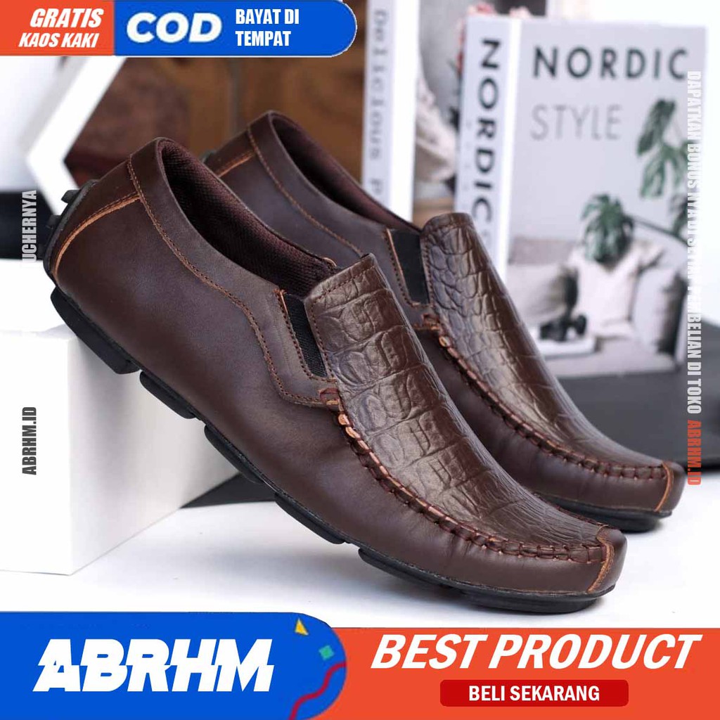 ABRHM X ASBUL Sepatu Slip On pria Kulit Asli Sepatu Pantofel Pria Kerja Sepatu Pria Casual Sepatu Kasual Kekinian Original Terlaris