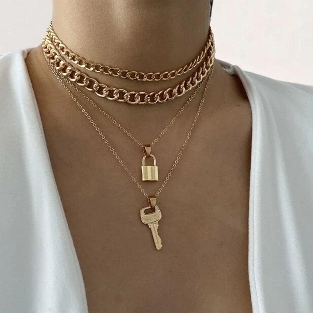 Lily Wanita Lock Pendant Punk Anti Karat Perhiasan Aesthetic Kalung