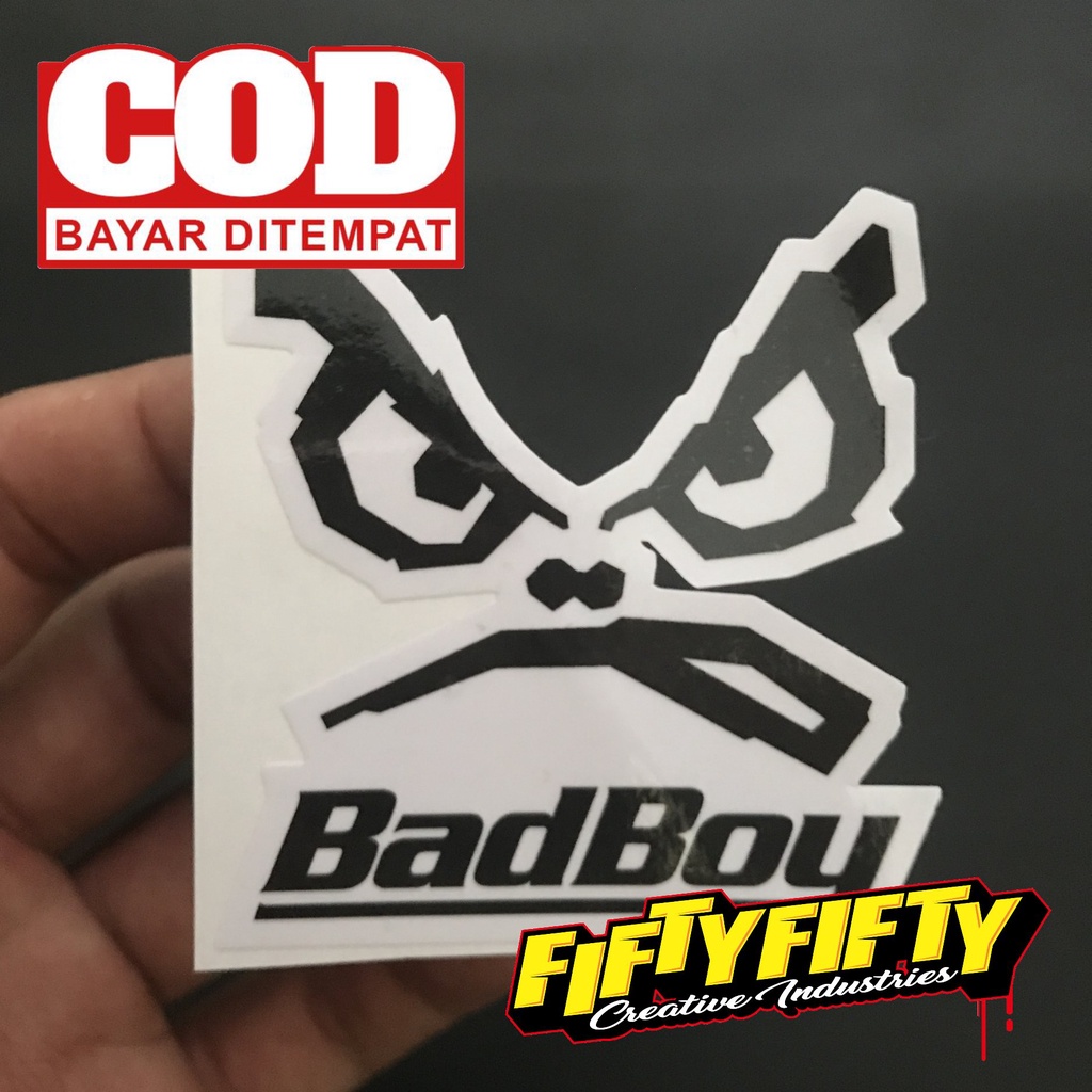 Stiker Print Cut BAD BOY Stiker Printing Laminasi Glossy Stiker Motor Mobil Helm Sudah Membentuk Pola Desain