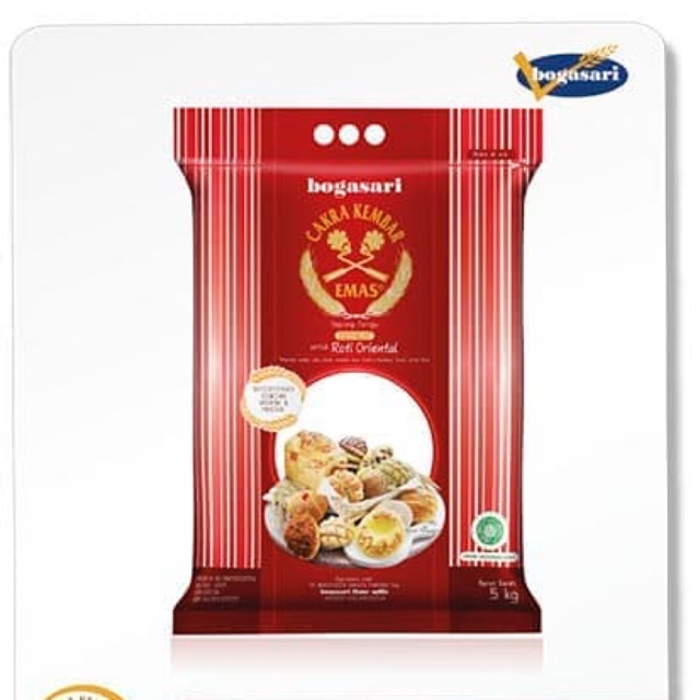 

Cakra emas premium oriental 5kg bogasari tepung untuk roti oriental dan mantao