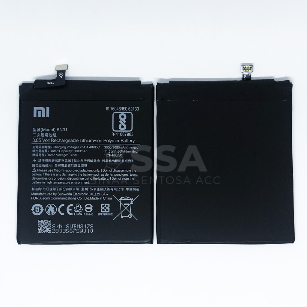 Baterai Original OEM Xiaomi Redmi Note 5a Prime Mi 5x Mi A1 Redmi S2 BN31 BN 31 Battery Batu Batre Batrei Batrai ORI HP Handphone