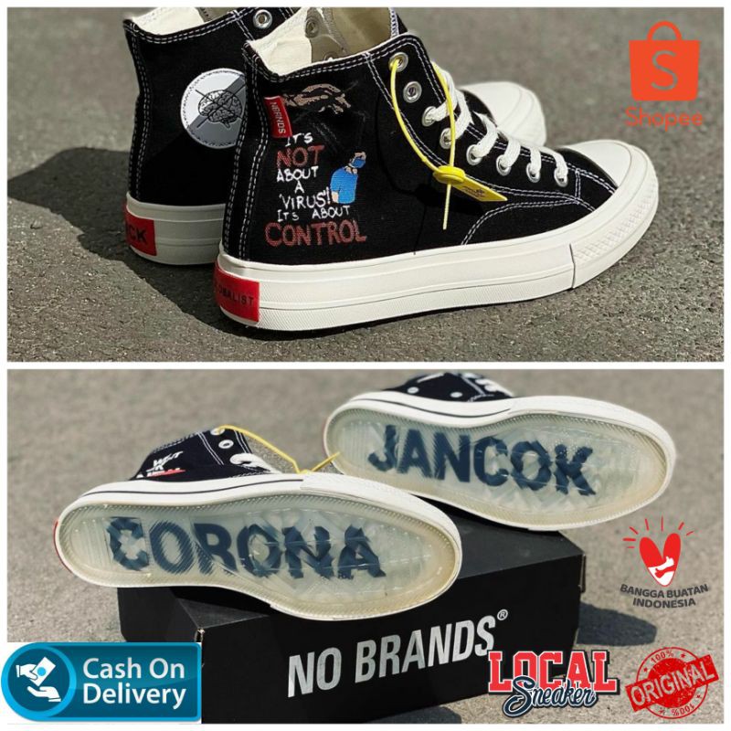 Nobrands Corona Jancuk High Black White Original 100% - Sepatu No Brand Footwear TPS Hi True Normal 